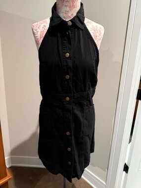 Free People Black Backless Halter Button-Front Dress